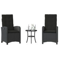 3 Piece Bistro Set with Cushions Black Poly Rattan