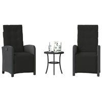 3 Piece Bistro Set with Cushions Black Poly Rattan