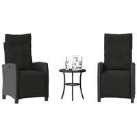 3 Piece Bistro Set with Cushions Black Poly Rattan
