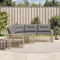 Garden Sofa with Cushions and Footstool L-Shaped Beige Poly Rattan
