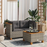 Garden Sofas Corner with Cushions 2 pcs Grey Poly Rattan