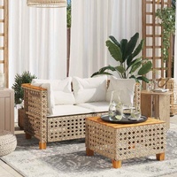 Garden Sofas Corner with Cushions 2 pcs Beige Poly Rattan