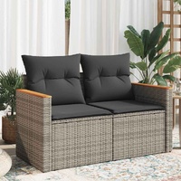 Garden Sofa with Cushions 2-Seater Grey Poly Rattan