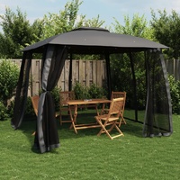 Gazebo with Double Roof&Mesh Walls Anthracite 2.93x2.93 m Steel