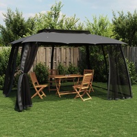 Gazebo with Double Roof&Mesh Walls Anthracite 3.93x2.93 m Steel