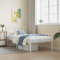 Metal Bed Frame without Mattress with Footboard White 90x190 cm
