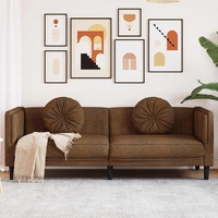 Sofa with Cushions 3-Seater Brown Faux Suede Leather