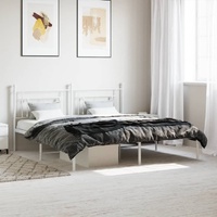 Metal Bed Frame without Mattress with Headboard White 183x203 cm King
