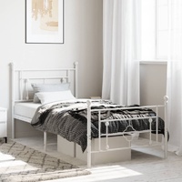 Metal Bed Frame without Mattress with Footboard White 90x190 cm