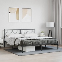 Metal Bed Frame without Mattress with Headboard Black 183x203 cm King