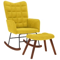 Rocking Chair with Stool Yellow Velvet
