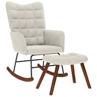 Rocking Chair with Stool Cream Velvet
