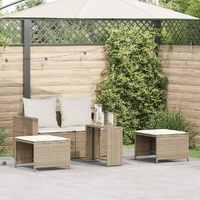 5 Piece Garden Sofa Set with Cushions Stackable Beige Poly Rattan