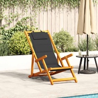 Folding Beach Chair with Armrests Black Acacia Wood & Textilene