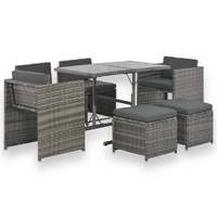 7 Piece Outdoor Dining Set with Cushions Poly Rattan Grey