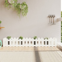 Garden Raised Bed with Fence Design White 200x30x30 cm Solid Wood Pine