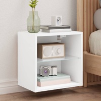 Bedside Cabinet with LED Lights Wall-mounted White