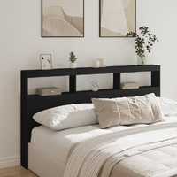 Headboard Cabinet with LED Black 180 cm