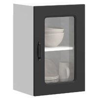 Kitchen Wall Cabinet with Glass Door "Kalmar" Black Engineered Wood