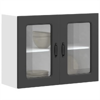 Kitchen Wall Cabinet with Glass Door "Kalmar" Black Engineered Wood
