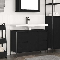 Basin Cabinet with Drawers Black Oak 90x34.5x60 cm