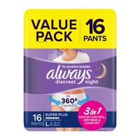 Always Discreet Underwear Night Pants Large 16pk