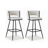 Artiss 2x Bar Stools Kitchen Dining Chair Counter Stool Woven Velvet Metal Ivory