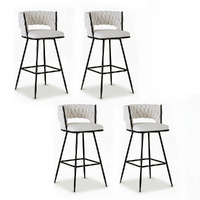 Artiss 4x Bar Stools Kitchen Dining Chair Counter Stool Woven Velvet Metal Ivory