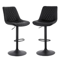 Artiss 2x Bar Stools Kitchen Swivel Gas Lift Counter Chair Diamond Leather Black
