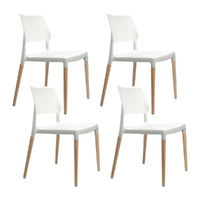 Dining Chairs Set of 4 Plastic Wooden Stackable White