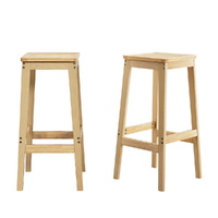 2x Bar Stools Rubber Wood Stool Counter Chair Rattan Barstools Kitchen