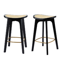 Artiss 2x Bar Stools Rattan Counter Kitchen Dinning Chair Bamboo Saddle Black