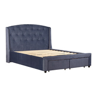 Endrick Queen Size Storage Bed Frame Upholtery Navy Blue Fabric with 2 Drawers