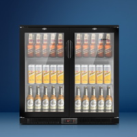 198L Bar Fridge Dual Glass Door w/Light Black