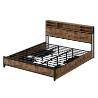 Levede King Bed Frame Industrial Storage LED Charing