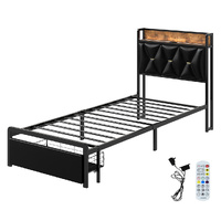 Levede Single Bed Frame Leather Headboard RGB 2 Drawers