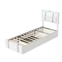 Levede Single Bed Frame Leather Headboard RGB 2 Drawers