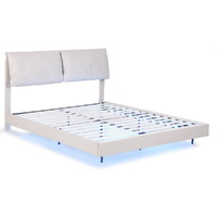 Artiss Double Bed Frame RGB LED Floating Beds Adjustable Headboard Beige White
