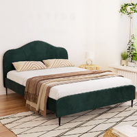 Bed Frame Queen Size Velvet Dark Green