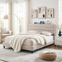 Artiss Queen Bed Frame with Storage Adjustable Headboard Platform Base Linen Fabric Charging Ports