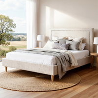 Artiss Queen Bed Frame Platform Bed Base Upholstered Headboard Linen Fabric Beige