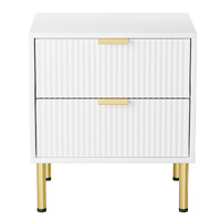 Levede Bedside Table with 2 Drawers White Metal Legs