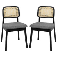 Levede 2x Dining Chair Wood Rattan Armless Black