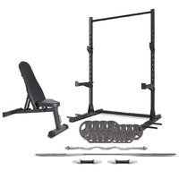 SR3 Squat Rack & BN-6 Bench Package + 90kg Standard Tri-Grip Weight Set