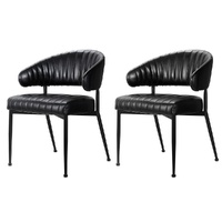 Dining Chairs Set of 2 Leather Hollow Armchair Black