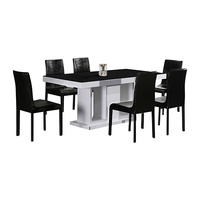 Espresso B&W Dining Table with 6X Black Chair