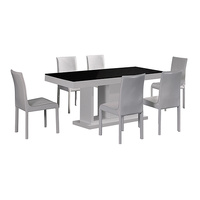 Espresso B&W Dining Table with 6X White Chair