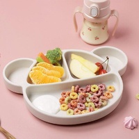  Bear Silicone Suction Food Plate with Silicone Lid Vanilla