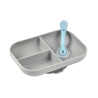  Silicone Suction Divided Plate & Spoon - Grey