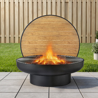 Grillz Fire Pit Table with Lid Deep Fire Bowl Wood Burning BBQ Grill for Backyard Camping Patio Picnic